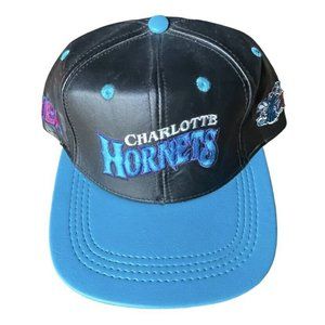 VTG J.H. Design Charlotte Hornets Leather Snapback Hat Cap USA 90s Adjustable